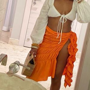 Orange Ruched Skirt
